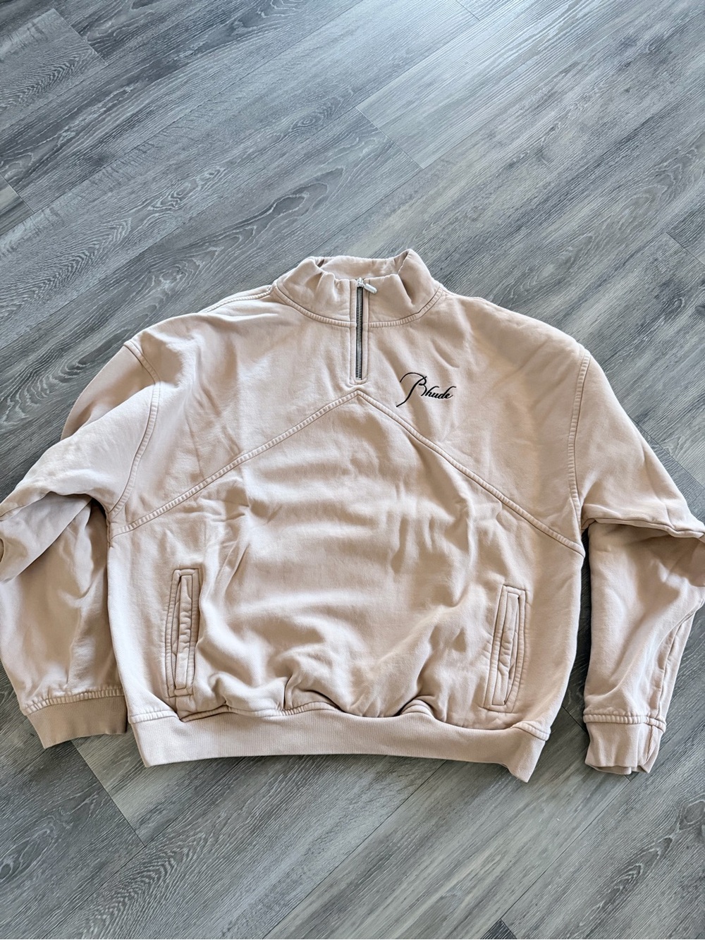New Rhude Tan Half-Zip Pullover with Script Accent